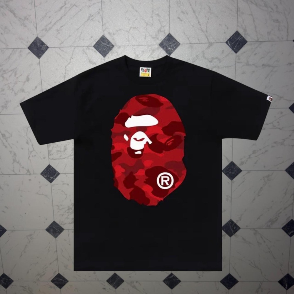 BAPE Red Camo Big Ape Head Black Tee Size S